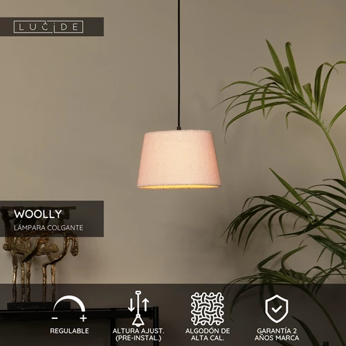 Lucide WOOLLY - Lámpara colgante - Ø 28 cm - 1xE27 - Rosa - USP
